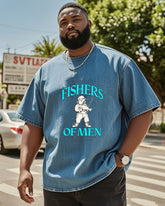 Big & Tall Men's Father's Day Dress Washed Denim Short Sleeve T-Shirt